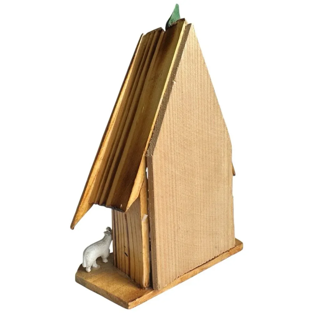Vintage Romanian Wooden Weather House Chalet Thermometer Folk Art Decor